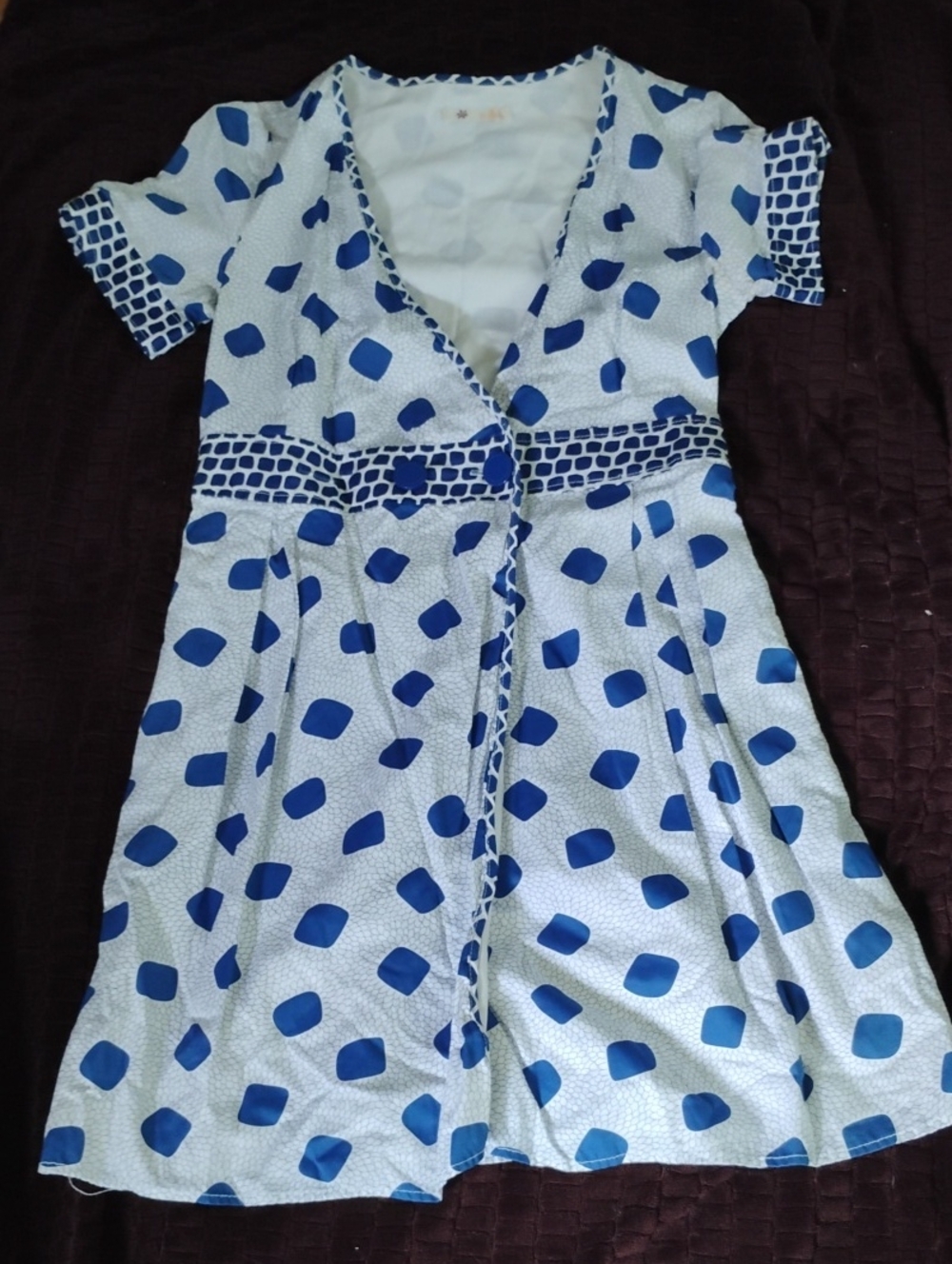 Tulle White Dress with Bold Blue Print, Size Medium